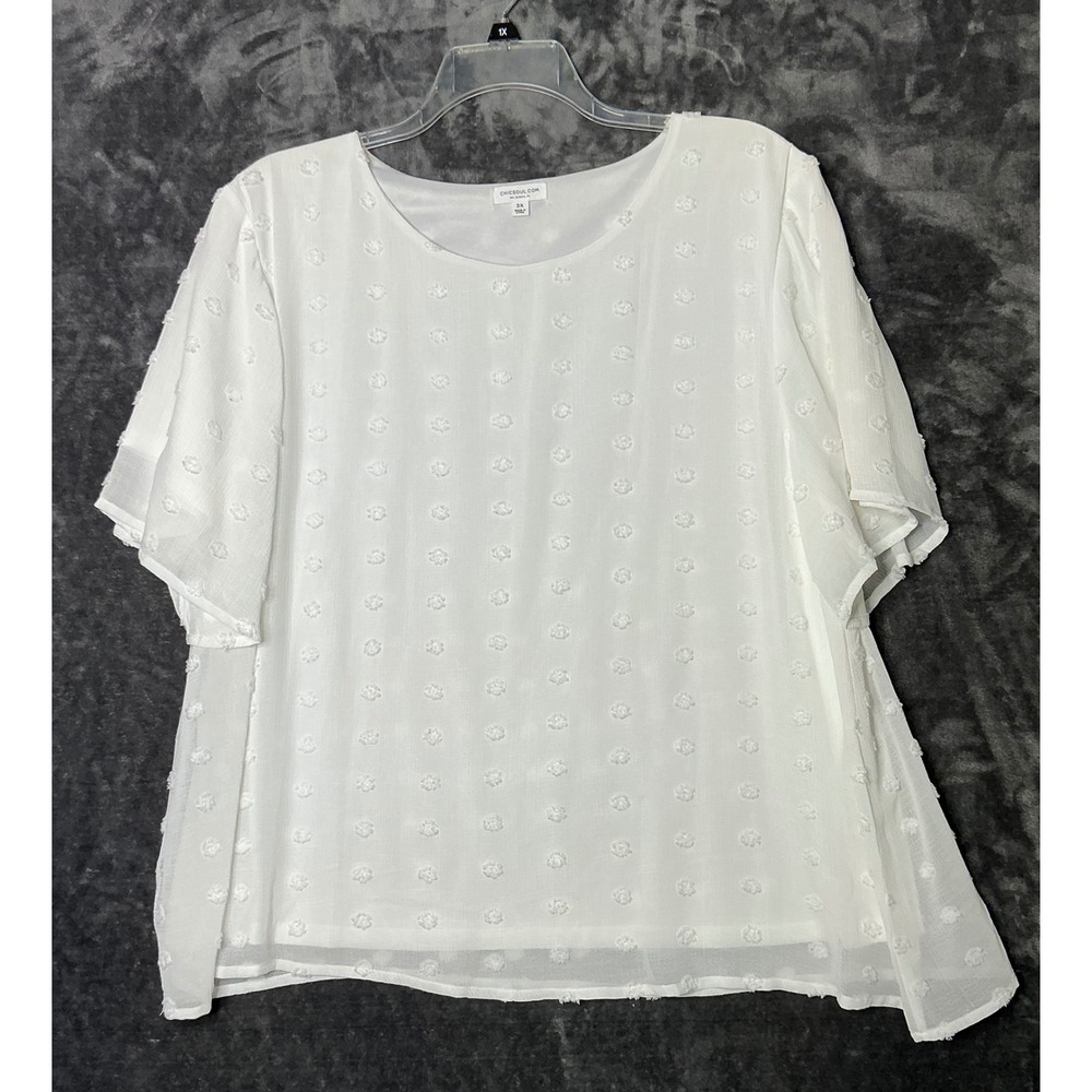Chic Soul White Swiss Dot Short Sleeve Blouse Top PST6466-X Womens 3X